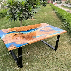 Calm Waters | Acacia Wood Epoxy Rectangle Table Top | Dining Table Top | Coffee Table Top (Customisable)