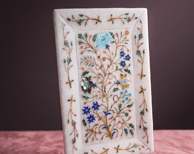 Rectangular Marble Tray | Gemstone Inlay Decorative Tray | (9x6)