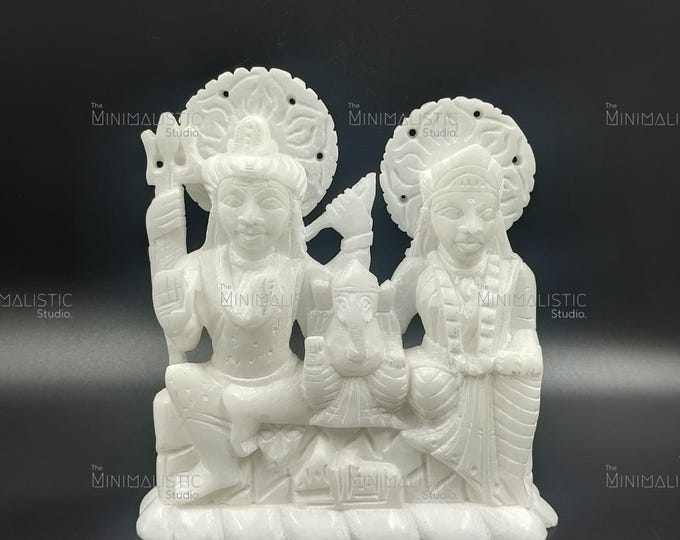 Handcrafted White Marble Shiva Family Statue | Hindu Puja Decor
