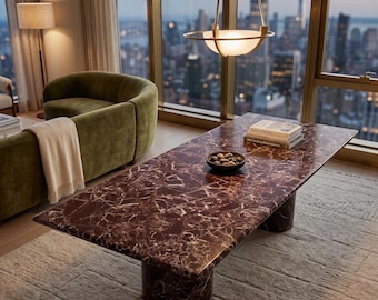 Handmade Rectangular Rosso Levanto Marble Table Top | Burgundy Coffee Top | Luxury Furniture | (Customisable)