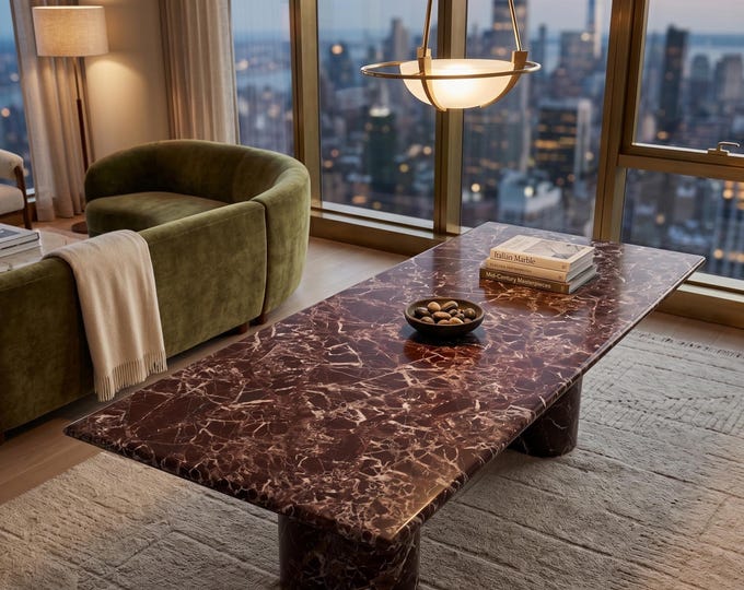 Handmade Rectangular Rosso Levanto Marble Table Top | Burgundy Coffee Top | Luxury Furniture | (Customisable)