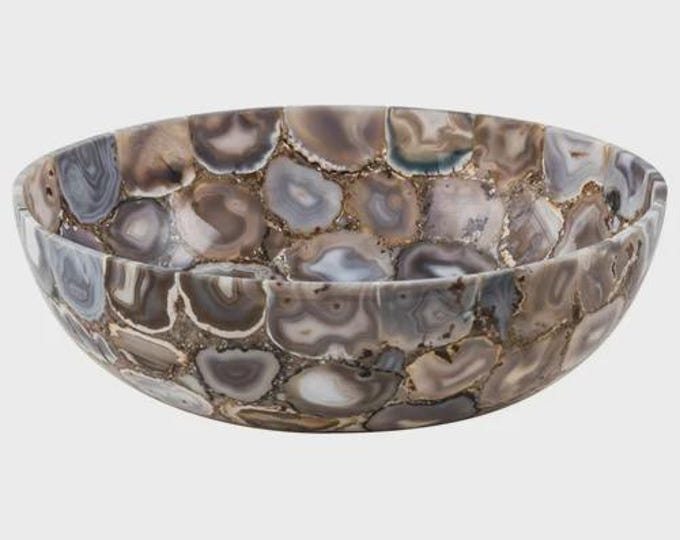 Round Multi-Colour Agate Sink | Rainbow Gemstone Wash Basin for Bathrooms | (Customisable)