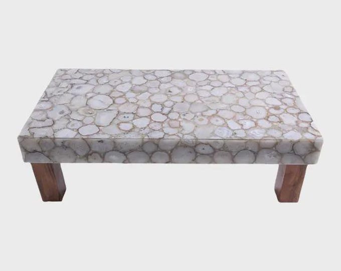 Rectangular White Agate Table Top | Luminous Crystal Coffee Dining Table | (Customisable)