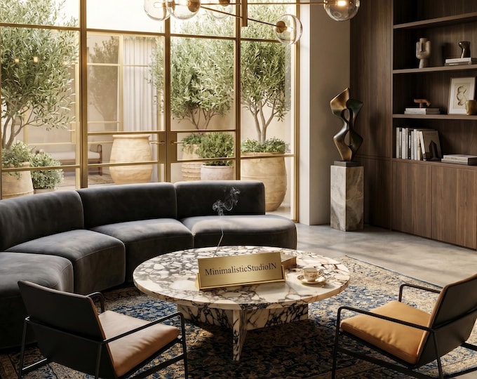Round Calacatta Coffee Table With X Shape Leg | Handmade Designer Living Room | (Customisable)