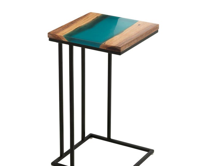 Live Edge Acacia Wood Turquoise Blue Epoxy Table Top | Square Handmade Coffee Table | (Customisable)