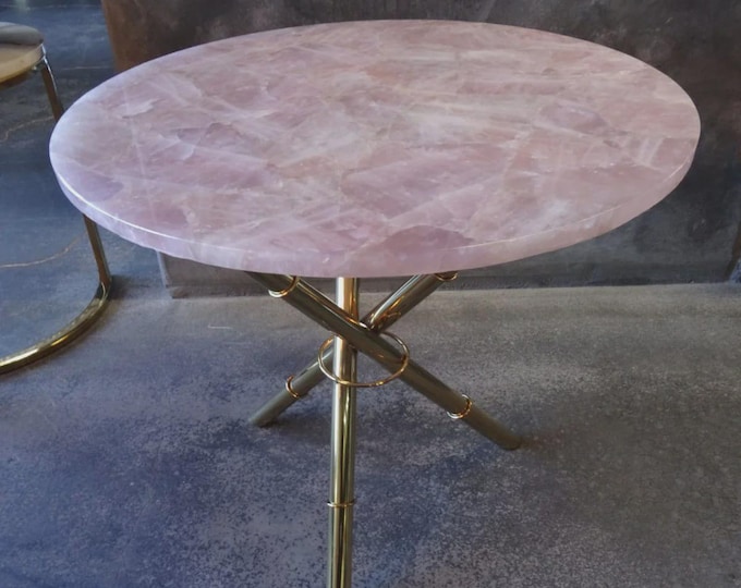 Round Rose Quartz Table Top | Elegant Crystal Accent Table (Customizable)