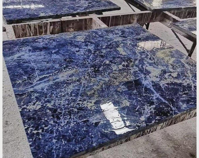 Handcrafted Sodalite Stone Table Top | Blue Gemstone, Luxury Decor