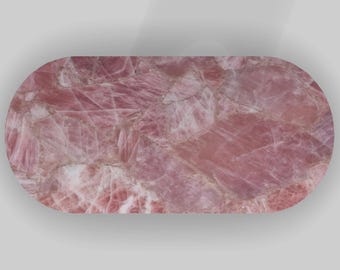 Oval Rose Quartz Table Top | Pink Crystal Rectangular | Luxury Gemstone Dining Coffee Table | (Customisable)