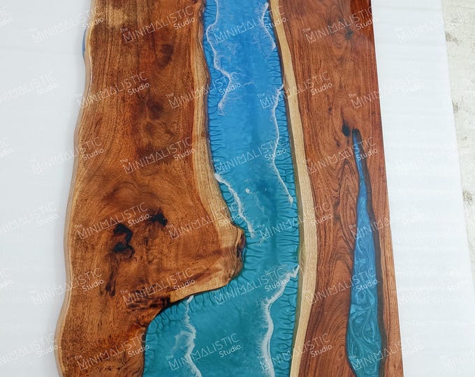 Blue Ocean Acacia Wood Epoxy Table Top | Live Edge Dining or Coffee Table (Customisable)