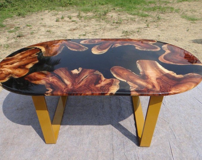 Oval Acacia Wood Table Top | Black Epoxy Resin River | Customizable