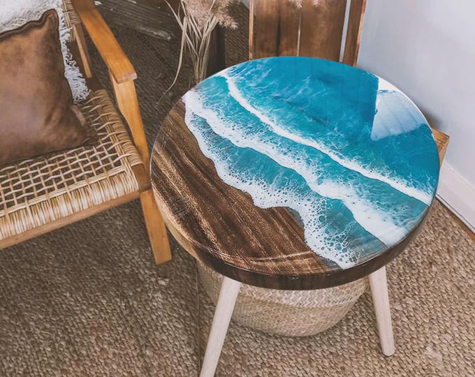 Ocean Wave Epoxy Acacia Wood Table Top | Coastal Decor