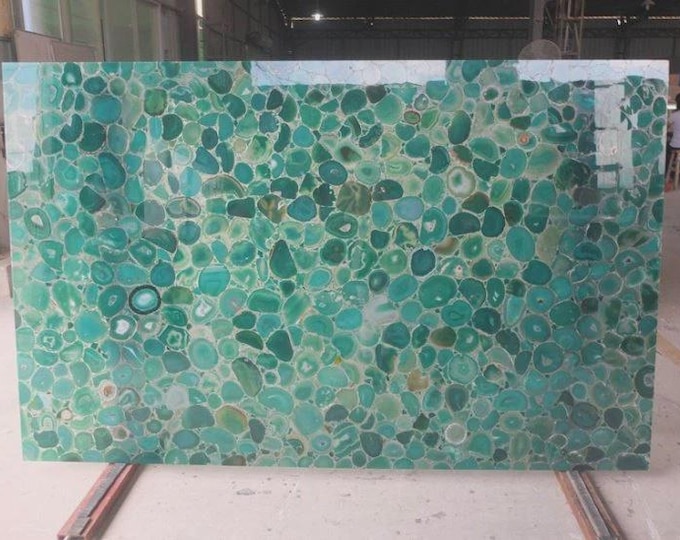 Rectangular Green Agate Table Top | Emerald Gemstone | Coffee Dining Table | (Customisable)