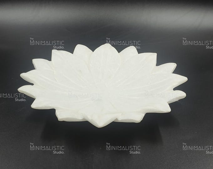 Handcarved Makrana Marble Lotus Bowl | Decorative Centerpiece (9x9 Inches)