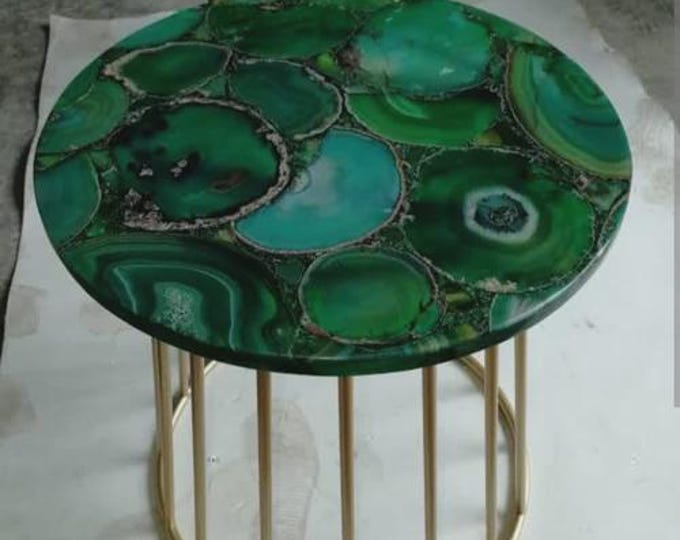 Green Agate Round Table Top | Gemstone Coffee Table | (Customisable)