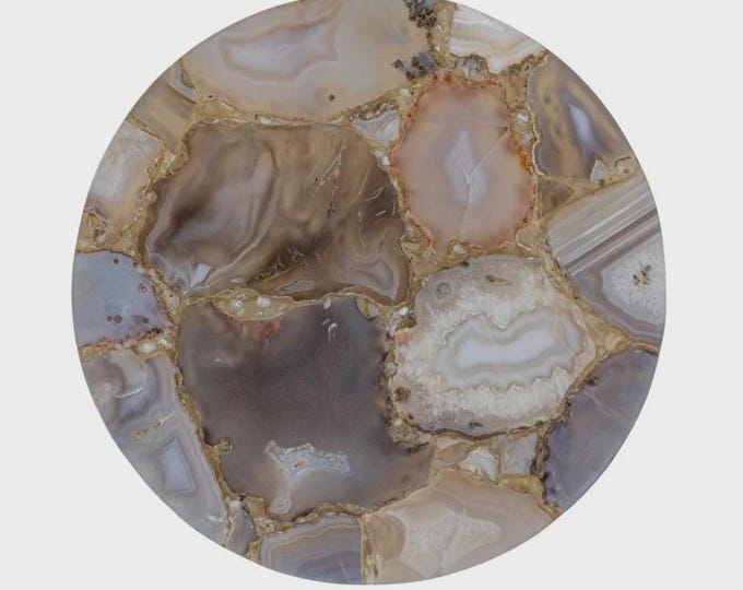 Handmade Neutral Agate Round Table Top | Modern Decor