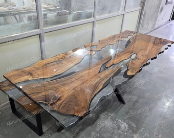 Acacia Wood Epoxy River Table Top | Live Edge Resin Dining Table