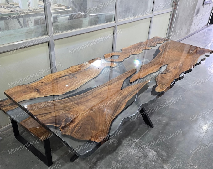 Acacia Wood Epoxy River Table Top | Live Edge Resin Dining Table