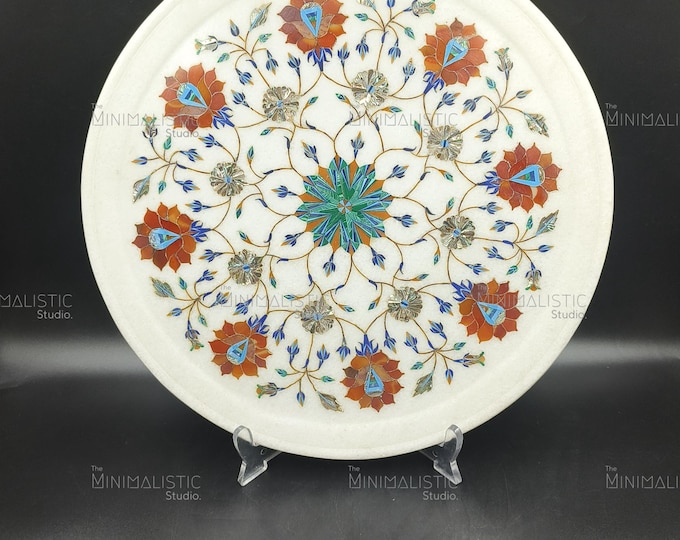 Floral Inlay Marble Plate | Pietra Dura Gemstone Art, India