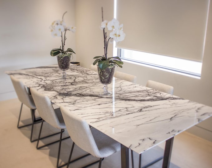 Calacatta Viola Marble Rectangular Dining Table Top | Handmade Luxury Italian Slab | (Customisable)