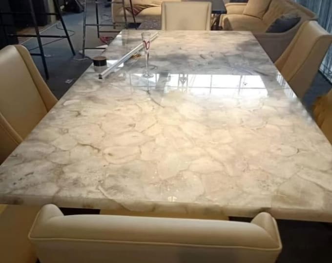 Rectangular White Agate Table Top | Customisable