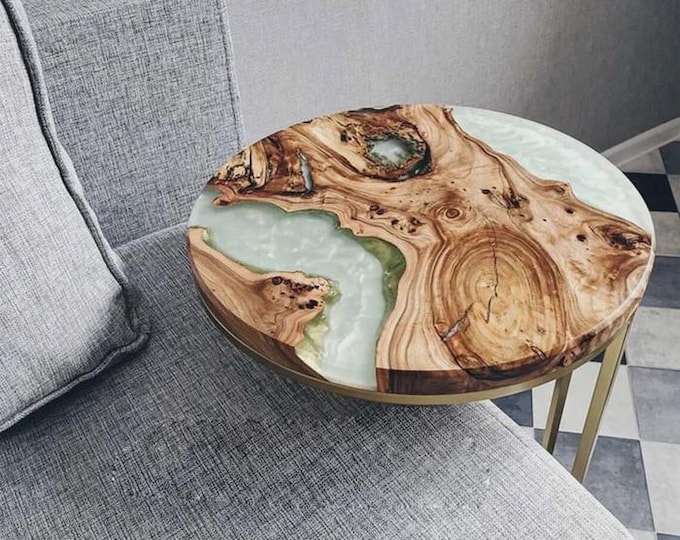 Round Acacia Wood Table Top | White Epoxy Resin, Modern Style