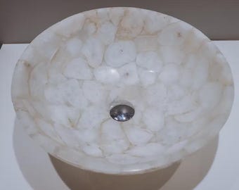 Round White Agate Sink | Luxury Gemstone Wash Basin | (Customisable)