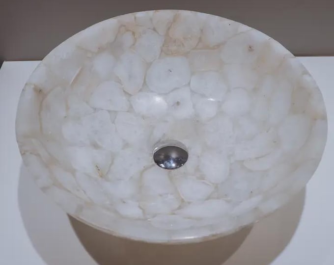 Round White Agate Sink | Luxury Gemstone Wash Basin | (Customisable)
