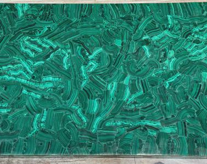 Handmade Rectangular Malachite Table Top | Polished Green Gemstone Decor (Customisable)