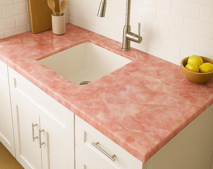 Rectangular Rose Quartz Counter Top | Pink Crystal Slab (Customizable)
