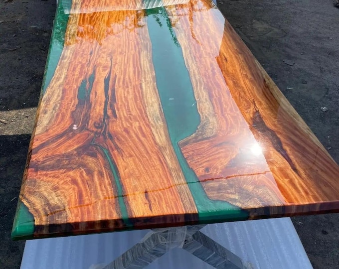 Acacia Wood Green Epoxy River Table Top | Customisable