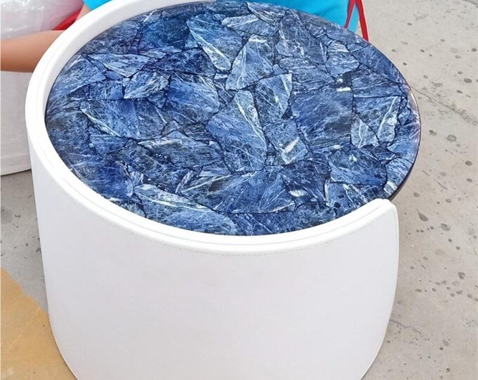 Round Sodalite Table Top | Handmade Blue Gemstone Decor (Customisable)