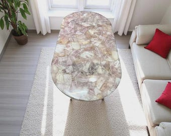 Oval Rose Quartz Table Top | Pink Crystal Gemstone | Dining Coffee Table | (Customisable)