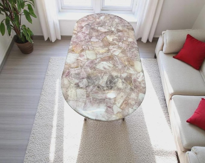 Oval Rose Quartz Table Top | Pink Crystal Gemstone | Dining Coffee Table | (Customisable)