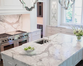 Calacatta Viola Marble Rectangular Countertop Table Top | Handmade Kitchen Island Slab | Natural | (Customisable)