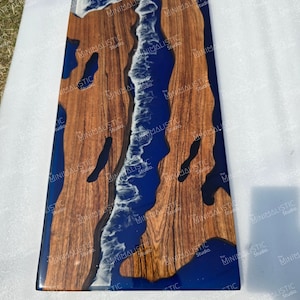 Acacia Wood Ocean Epoxy Rectangle Table Top | Dining Table Top | Coffee Table Top | Live Edge Table (Customisable)
