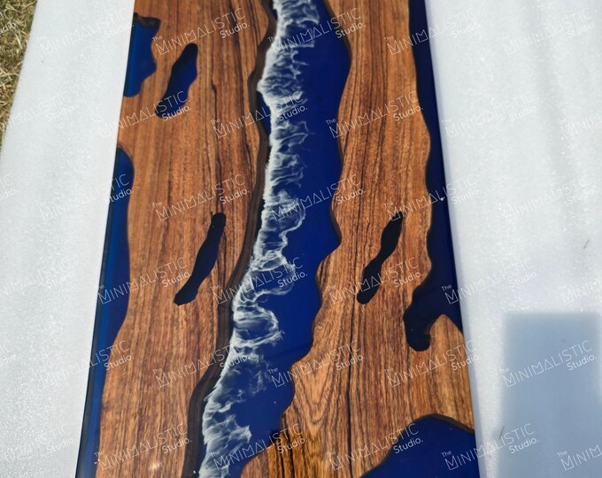 Acacia Wood Ocean Epoxy Table Top | Live Edge Dining or Coffee Table