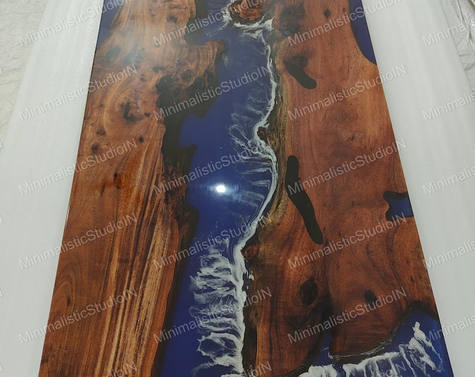 Handmade Acacia Wood Epoxy River Table Top | Blue Wave Resin