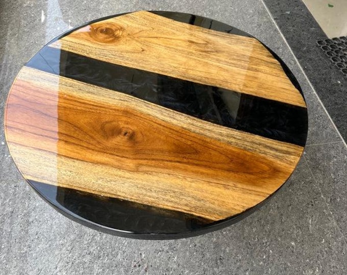 Round Black Epoxy Acacia Wood Table Top | Dining Coffee Table | (Customisable)