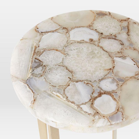 White Agate Coffee Table Top | Luxury Crystal Accent, Handmade