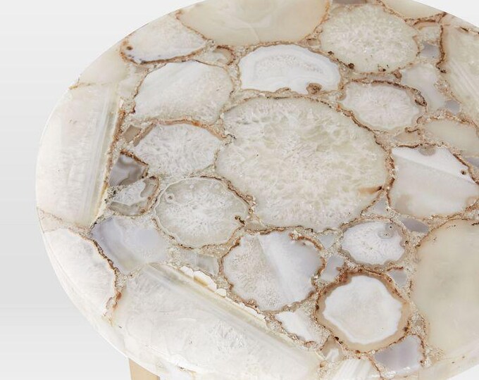 White Agate Coffee Table Top | Luxury Crystal Accent, Handmade