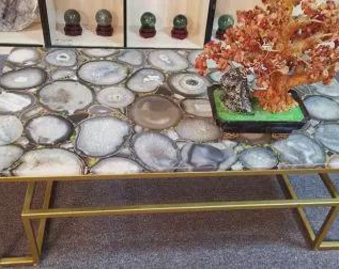 Handmade Agate Rectangular Table Top | Luxury Stone Decor (Customisable)