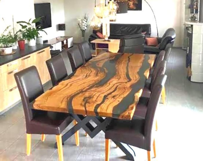 Natural Acacia Wood Epoxy Dining Table Top | Live Edge