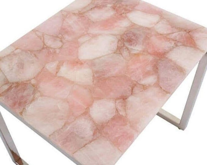 Square Rose Quartz Table Top | Customizable Crystal Accent