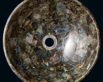 Round Labradorite Sink | Iridescent Gemstone | Wash Basin for Powder Rooms | (Customisable)