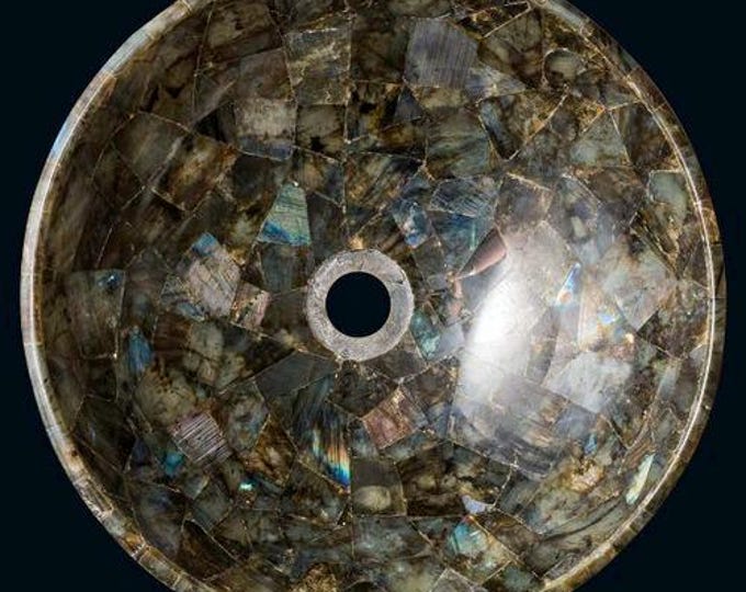 Round Labradorite Sink | Iridescent Gemstone | Wash Basin for Powder Rooms | (Customisable)