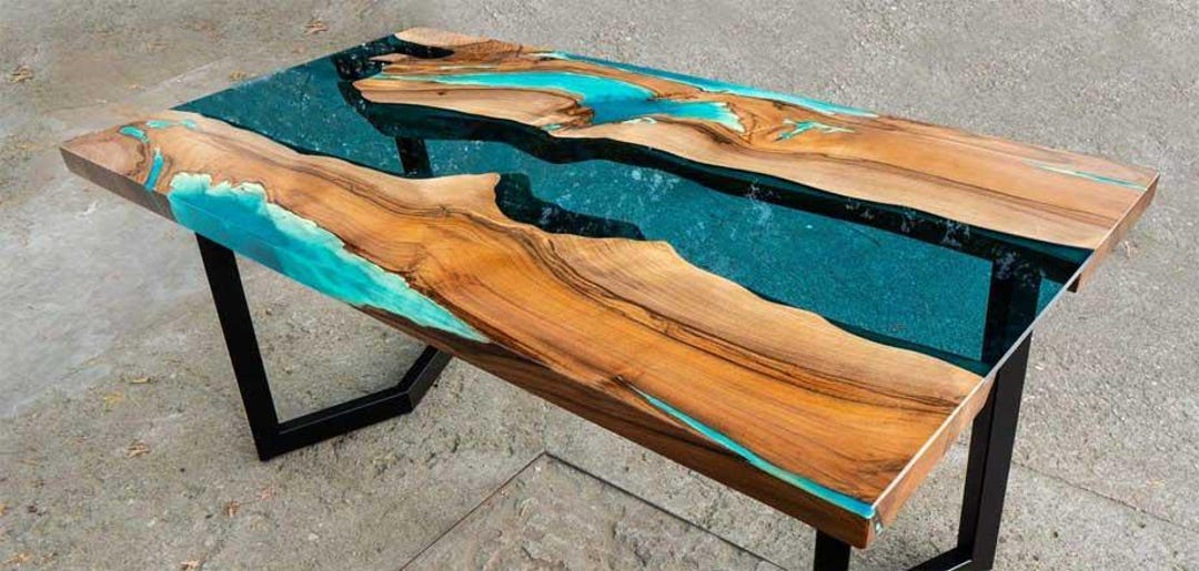 Handmade Acacia Wood Epoxy River Table | Teal Ocean Design - Etsy