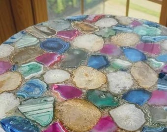 Handmade Multi Colour Agate Table Top | Gemstone Decor | (Customisable)