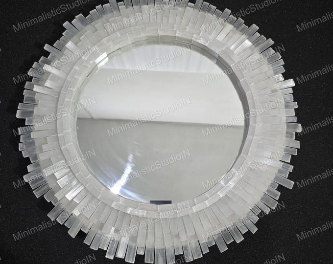 Handmade Selenite Crystal Sunburst Mirror | Feng Shui Decor