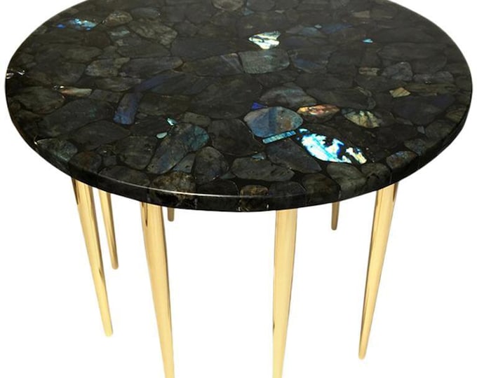 Round Labradorite Stone Table Top | Handmade Gemstone, Custom Crafted