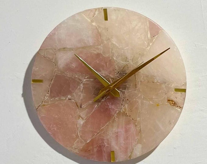 Handmade Round Rose Quartz Wall Clock | Natural Pink Crystal Decor Gift | (Customisable)